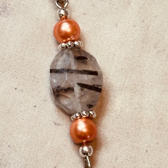 925 Sterling Silver Chain Peach Beads, Rutilated Quartz & Om Charm Hand Made - Picture 2 of 11